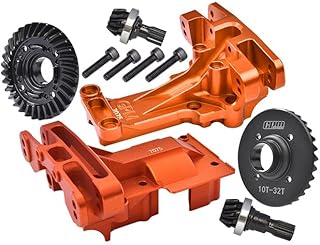 Aluminum 7075-T6 Front and Rear Upper Bulkhead + Medium Carbon Steel 32/10T Front and Rear Differential Gear Set for 1:5 Traxxas X Maxx 8S 77086-4 / XRT 8S 78086-4 Monster Truck Upgrades - Orange
