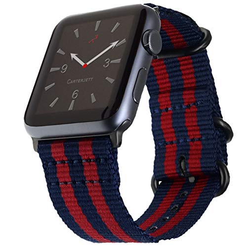 Carterjett Compatible with Apple Watch Band 44mm 42mm Nylon Sport iWatch Bands Navy Blue & Red Replacement Woven Strap Rugged Military Loop Buckle for Series 6 5 4 3 2 1 Nike Sport (44 42 S/M/L Sailor Stripe)