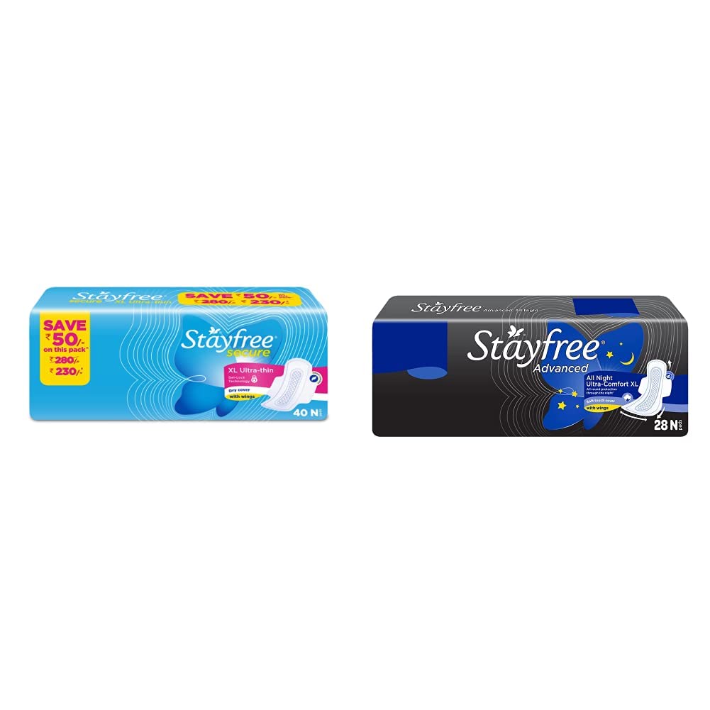Stayfree Secure XL Ultra Thin Sanitary napkins (40 Count) & Stayfree Advanced XL All Night Sanitary napkins (28 Count) (B08218FMRF) Amazon Price History, Amazon Price Tracker
