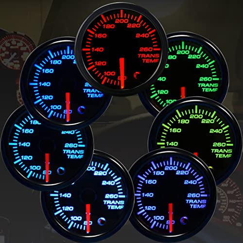 Transmission Temperature Gauge - 7 Color 80-260 F Trans Temp Gage 52Mm 2-1/16" Led Backlight Black Meter Dial With Temp Sensor Fit For Truck #TOP1