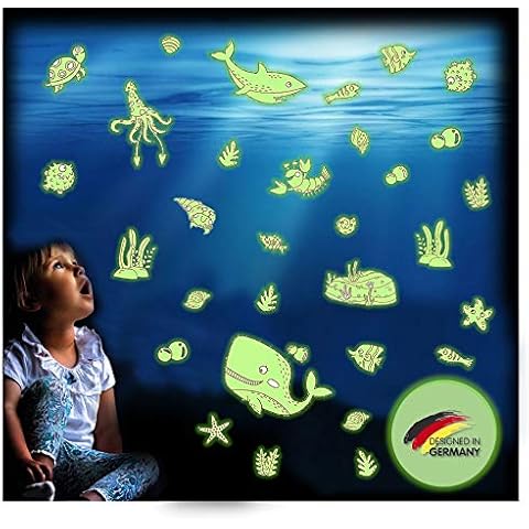 R&M Orient Luminous Stickers Self-Adhesive with Extra Strong Luminosity, Pack of 81 Fluorescent Luminous Elements Wall Stickers for Baby, Children's or Bedroom (Ocean) Cover