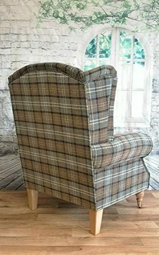 Metro Furniture Wing Back Queen Anne Cottage Chair Lana duck Egg Blue Tartan Fabric Light Wood Legs