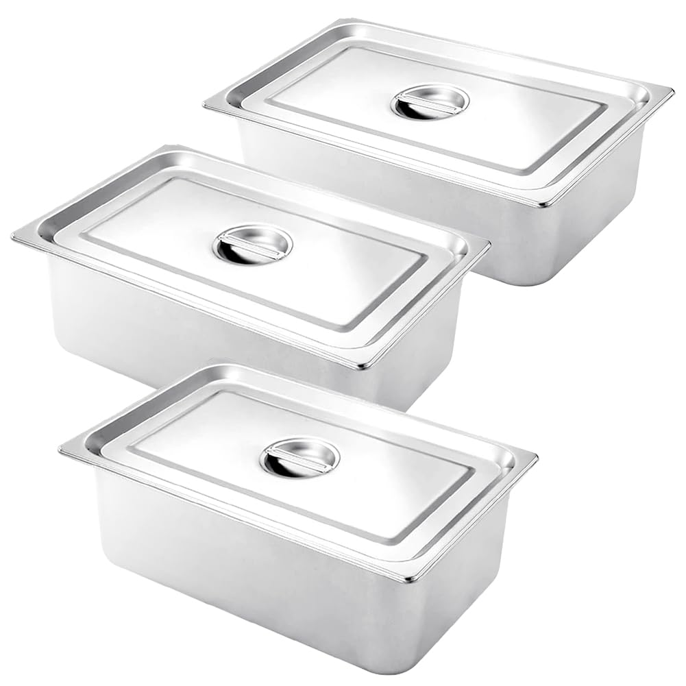 Lot De 4 Bols Gastronorm En Inox Avec Couvercle - GN 1/3 (32,5x17,5x6,5 Cm) - Empilables, Pour Panure, Préparation, Stockage - 11