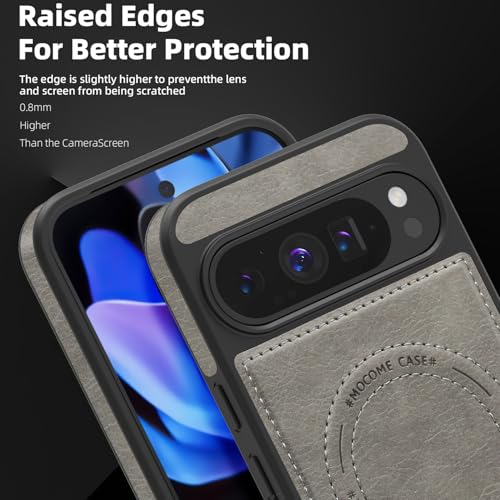 Image of Lunivop for Google Pixel 9 Pro XL Case Leather [Compatible with Magsafe Wireless Charging] Magnetic Cover Stand Funda para Google Pixel 9 Pro XL 6.8 '' 5G 2025 Rugged Best Phone Cases Gray