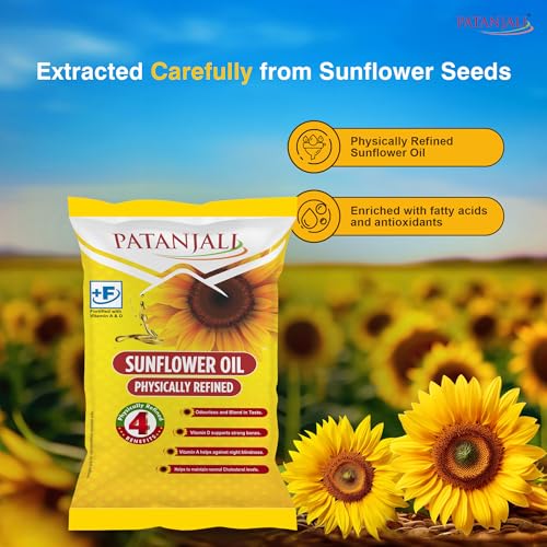 Image of Patanjali Fortified Sunflower Oil 750gm /770gm, Cold Pressed Cooking oil suitable for Cooking & Frying, Nutrient-Rich & Cholesterol Free Cooking Oil for Everyday Use