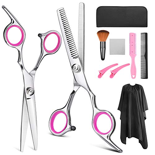 Hair Cutting Scissors Set, YBLNTEK 9 Pcs Professional Hairdressing Scissors Barber Thinning Scissors Hair Cutting Shears Kit for Barber Salon and Home (Pink)