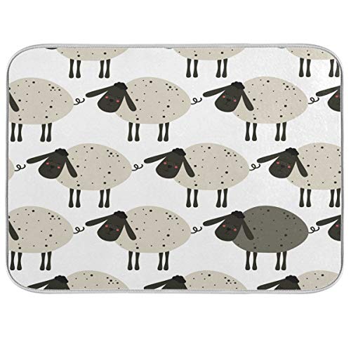 Blueangle Microfiber Dish Drying Mat for Kitchen Counter-top, Cartoon Sheep Dry Pad for Dishes, Flatware, Dinnerware, Serveware, Plate, Machine Wash (16