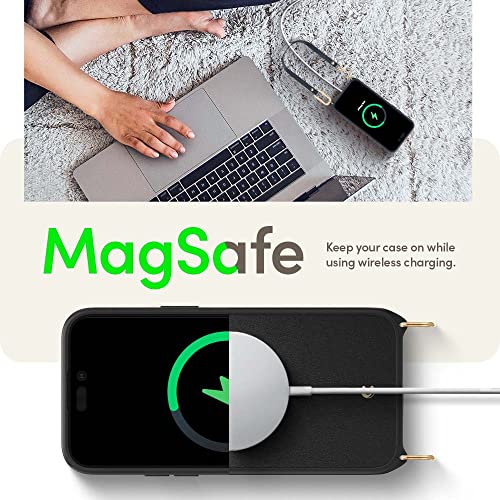 Image of Spigen Cyrill Classic Charm Mag | iPhone 14 Pro Max Case | Crossbody Lanyard Strap iPhone 14 Pro Max Back Cover | Faux Leather+TPU+PC - Black