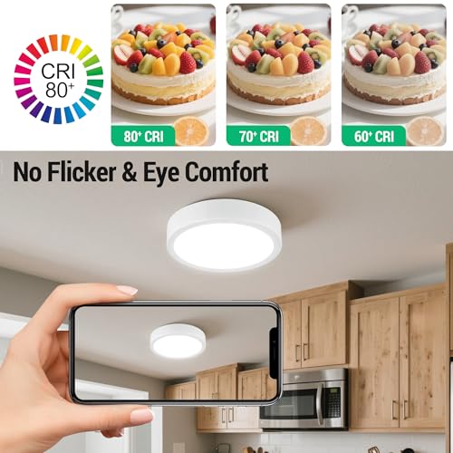 Image of 11 inch Modern LED Ceiling Light, White Flush Mount Ceiling with 5CCT 2700K-5000K, Dimmable LED Light Fixtures Ceiling Mount for Kitchen Bathroom Bedroom Hallway, 2 Packs