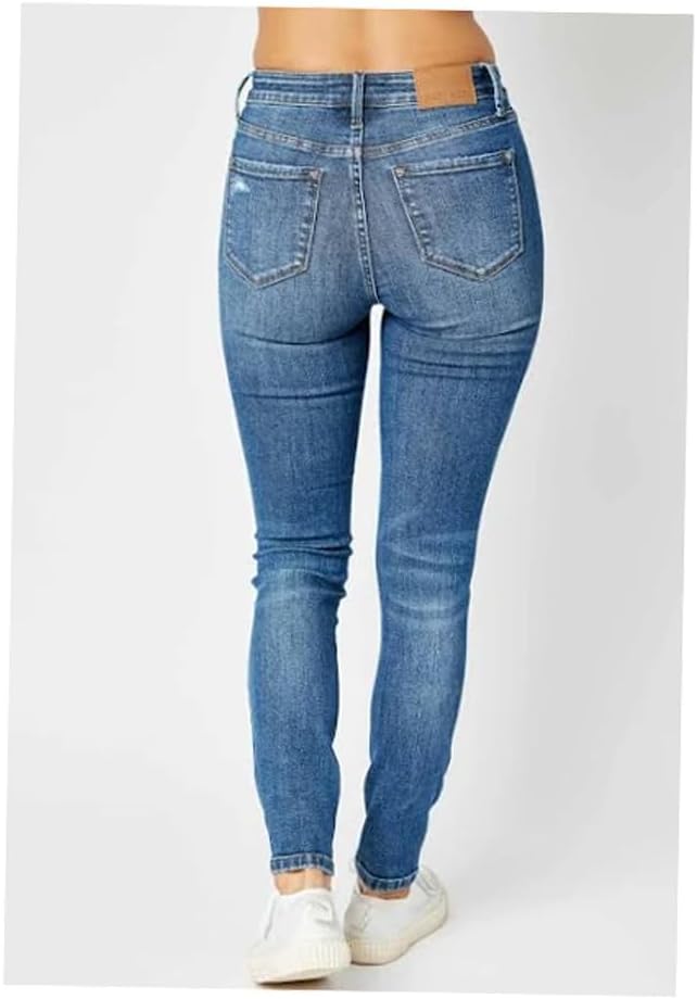 Judy Blue Women's Mid Rise Tummy Control Destroy Skinny Denim Jeans, 88798