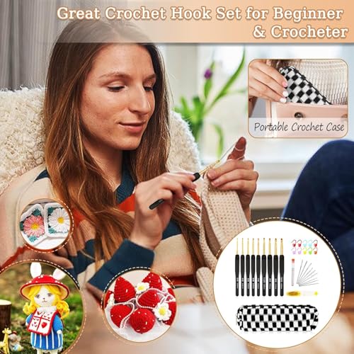 Image of VIRADHAM 37pcs Crochet Hook Set, Black Gold Crochet Hooks Ergonomic with Grips for Arthritic Hands, Crochets Needles Set with Knitting & Crochet Supplies, Ideal Gift for Crocheting Beginner Lover (gold hook yarn kit)