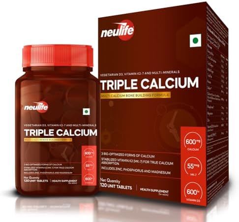 Neulife Triple Calcium with K2-7 & D3 – Multi-Source Calcium Citrate Malate (CCM) Formula with Zinc, Phosphorus & Magnesium – Bone Health Support – 120 Tablets