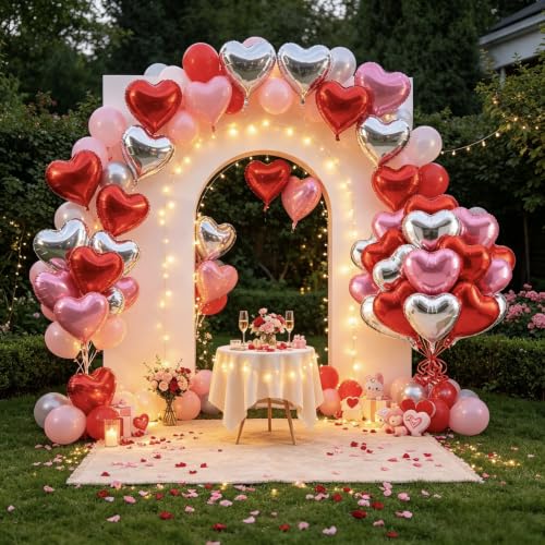 Image of 36 Pcs Red Pink Silver Heart Balloons,18 Inch Heart Foil Balloons Valentine Balloon for Wedding Engagement Party Valentine Day Decorations