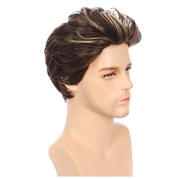 Men's Light Brown Short Wig with Blonde Layered Natural Men's Hair Wig Synthetic Fibre Costume Cosplay Guy Wigs
