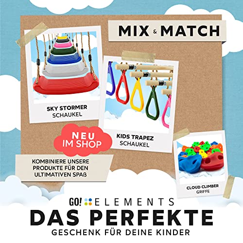 GO!elements Trapez Schaukel Garten - Kinderschaukel Outdoor Indoor - Schaukelsitz Schaukelbrett Brettschaukel für Kinder zum Schaukeln - Höhenverstellbar - rutschfest - Farbe: Gelb