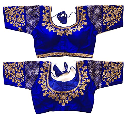 Anantdiva Women's Silk Blouse for Sarees - Indian Saree Blouse for Women Readymade Crop Top Choli Sari Blouse (Royal Blue)