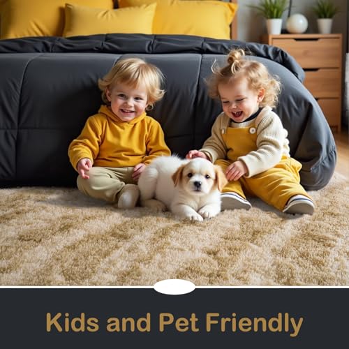 HOMORE 5x8 Area Rug for Living Room, Tie-dye Beige Fluffy Furry Shaggy Rugs for Bedroom, Super Soft and Comfy Carpet for Kids Room, Cute Carpets for Nursery Boys Girls Home Decor