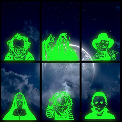 Eartim 6Pcs Horror Characters Glow in Dark Window Clings (Glow in Dark)