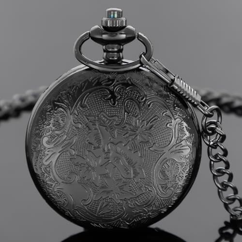 Image of Dragon Design Quartz Pocket Watch Roman Numerals with Chain Birthdays Gifts for Father's Days