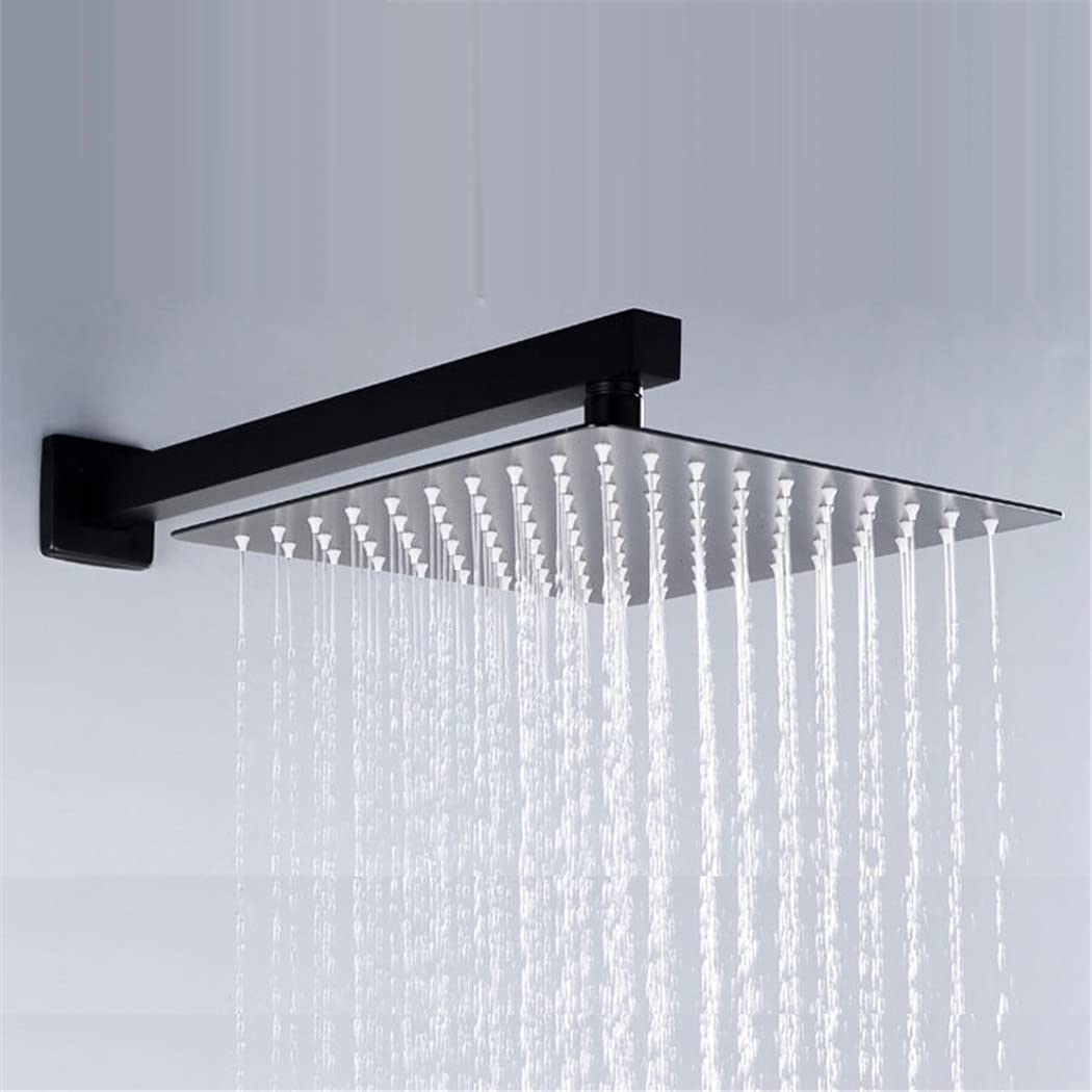 Pommeau de douche effet pluie noir 20x20 cm avec son bras de 40 cm en inox
