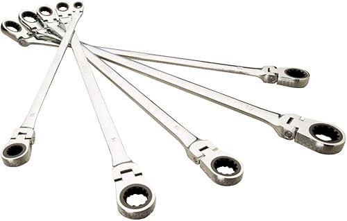 E-Z Red NR5M - Juego de llaves de trinquete de cabeza flexible extra larga de 5 piezas