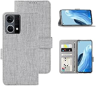 Foluu for Oppo Reno 7 4G Case, Cover Wallet Case Card Holster Canvas Flip/Folio Soft TPU Cover Bumper with Kickstand Ultra Slim Strong Magnetic Closure for Oppo Reno 7 4G 2022 (Gray)