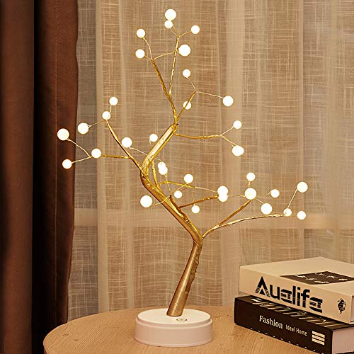 Auelife 20" Tabletop Bonsai Tree Light with 36 Pearls LED, DIY Artificial Light