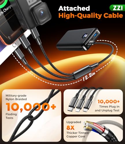 Portable Charger Power Bank, 60000mAh Battery Pack with 3 in 1 USB-C/iOS/Micro-USB Cable, 22.5W Fast Charging Portable Phone Charger, Travel Camping Essential Powerbank for iPhone 17/16 Samsung,Ebony - Image 7