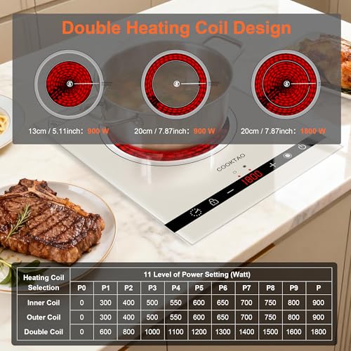 Dual Coils Design of Single Burner Electric Cooktop, 1800W Infrared Ceramic Hot Plate for Cooking, Portable Countertop or Built-in Radiant Stove Top Cooker, Compatible with All Cookware - Image 4