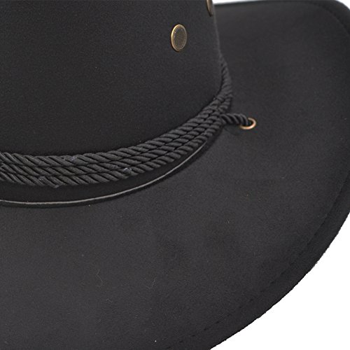 Yosang Adult Western Suede Hat Cowboy Outdoorsman Hat Travelling Summer Cap Black #TOP3