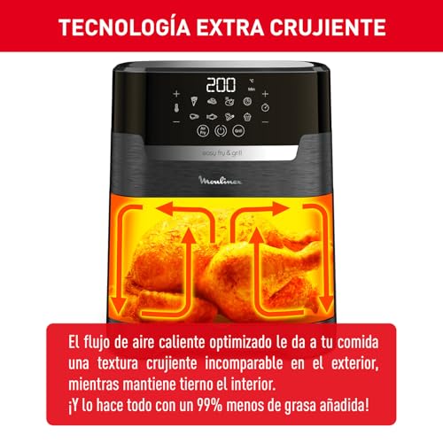 Moulinex Easy Fry & Grill 4,2L, Freidora de Aire 2 en 1 para Freír o a la Parrilla, Pantalla Digital Táctil, 8 Programas para Comidas Sanas, App 125 recetas, Negro, hasta 6 personas, EZ5058 - imagen 4