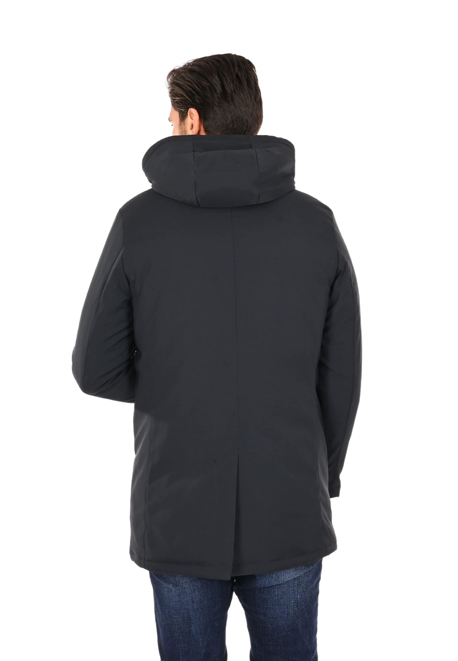 Parka Uomo Invernale Impermeabile Lungo con Cappuccio Rimovibile Elegante