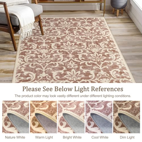 Morebes Vintage Kitchen Runner Rugs Non Skid Washable,Long Hallway Runner Rug 8 Ft,Non-Slip Bath Mat Distressed Floral Indoor Floor Carpet Runner For Entryway Laundry Foyer,Pinkish-Rust thumb #1