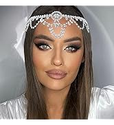 Catery Crystal Head Chain Bride Wedding Headband Rhinestone Hair Chains Boho Bridal Headpiece For...