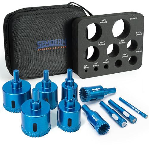 Image of Diamond Hole Saw Kit Tile Hole Saw Kit 10 PCS Serrated Brazing Core Drill Bit Set with EVA Guide Jig Diamond Drill Bits for Porcelain Tile Glass Ceramic Stone Granite Marble
