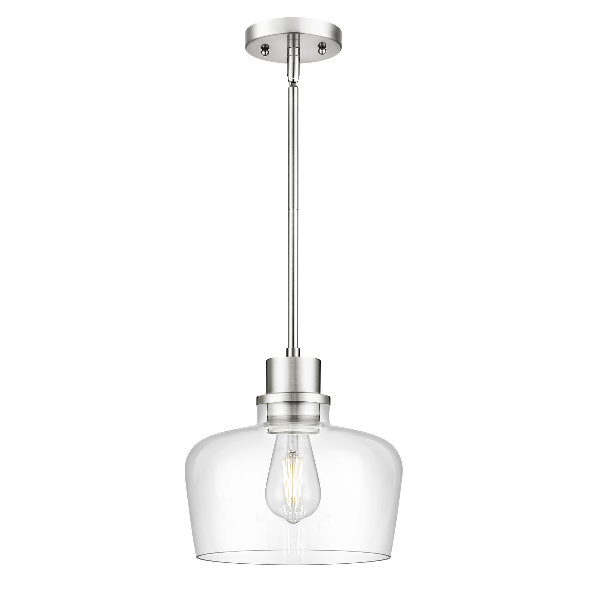 emak 10 inch brushed nickel pendant light, modern large pendant lights kitchen island, hanging lights with clear glass shade for kitchen, dining room, entrance, pl126-bn-cg