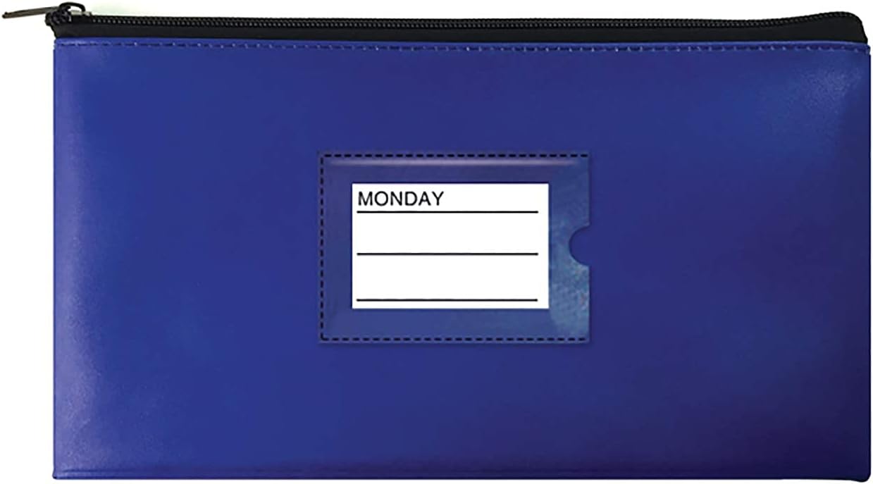 7 Pack, 7 days Zipper Security Bank Deposit Bag, Clear Window & 14 Insert Cards (Mon - Sun + Blank), by Better Office Products, Leatherette, 11.25" x 6.25", Cash Bag, Utility Pouch, Assorted 7 Colors