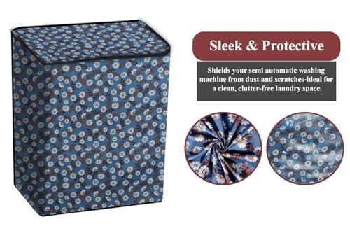 Image of The Furnishing Tree Polyester Waterproof Semi Automatic Washing Machine Cover Suitable for LG 9 Kg, 9.5 Kg & 10 Kg, Dimension DxWxH In Cms: ( 53.3x89x99 ), Floral Pattern Blueish Grey