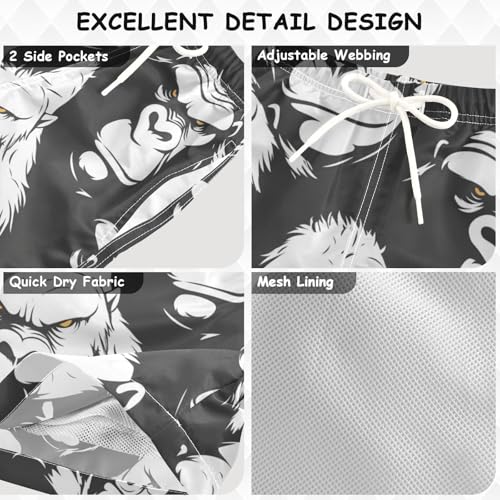 Gorilla Black Animal Boy Swim Trunks Teens Beach Board Shorts Drawstring with Pocket Beach Hawaii Vacation 2T3