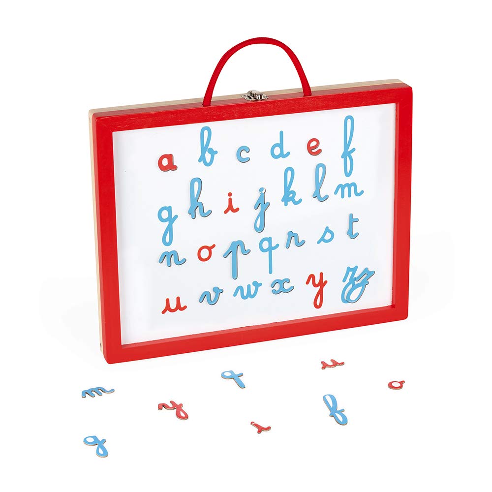 Janod, Essentiel, Mallette de Lettres Cursives 4 en 1 en Bois, Jeu Pédagogique, Apprentissage des Lettres et de la Lecture, 110 Accessoires Inclus, Peinture à l'eau, Dès 3 Ans, J05073, Multicolore