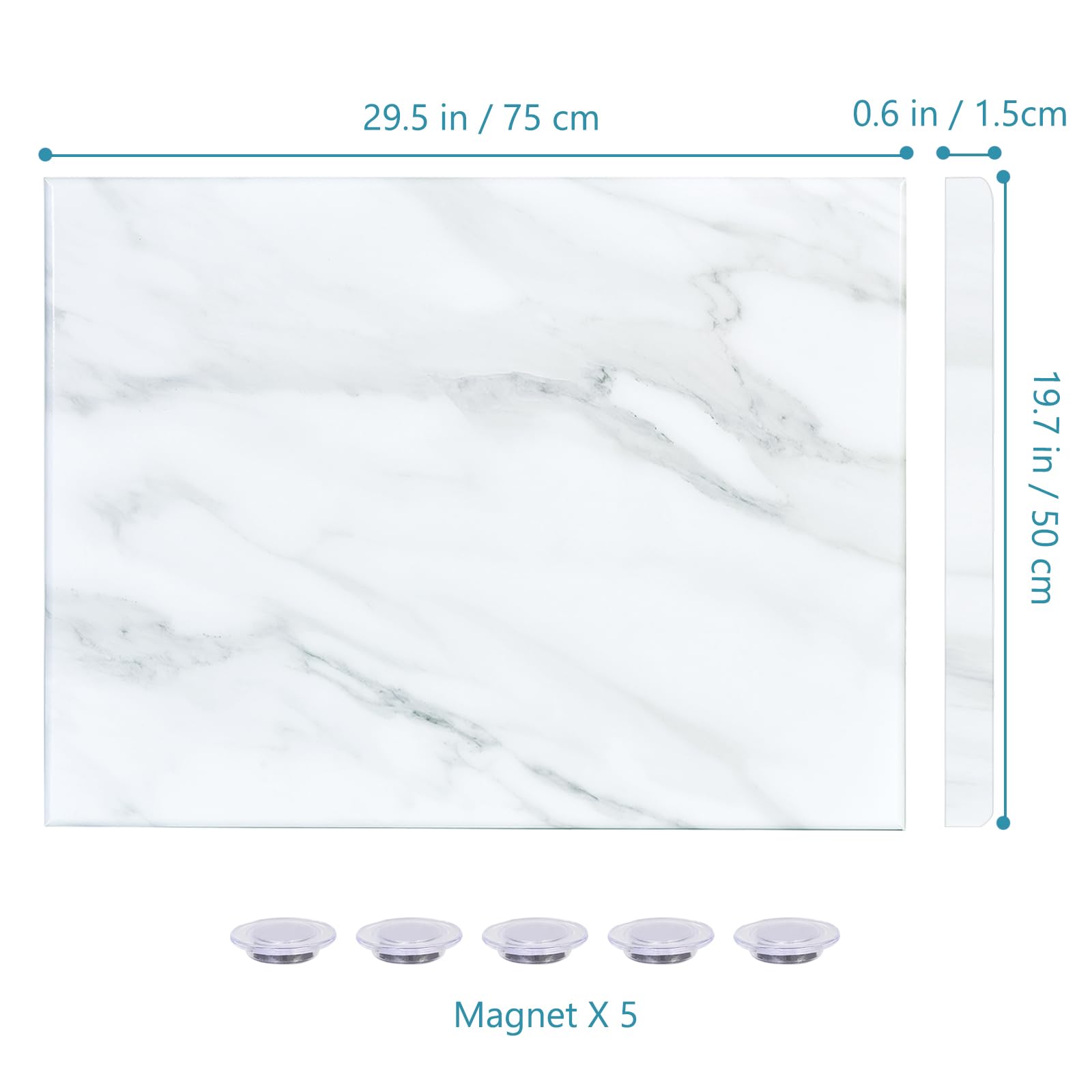 Okydoky Tableau blanc magnétique effaçable à sec avec motif imprimé marbre, 50 x 75 cm, tableau blanc décoratif pour mur avec motif, tableau blanc effaçable à sec sans cadre pour mur, aimants inclus