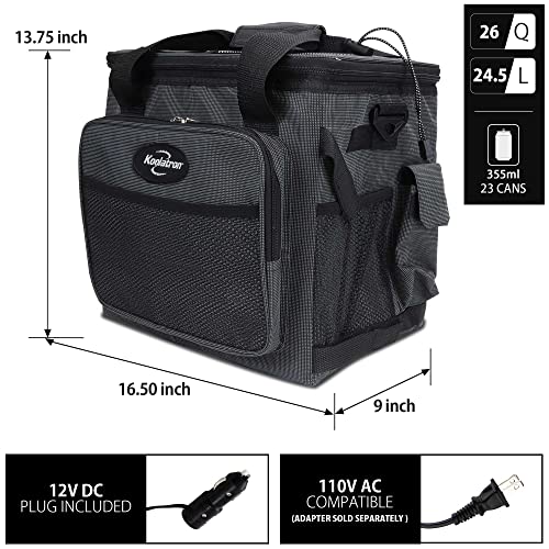 Koolatron 25L Cool Bag Soft & Hard Sided Insulated Cooler Thermal Bag for Food & Drink Keeps Items Warm or Cold Ideal for Picnics Camping Travel Fishing Outdoor Activities, Black