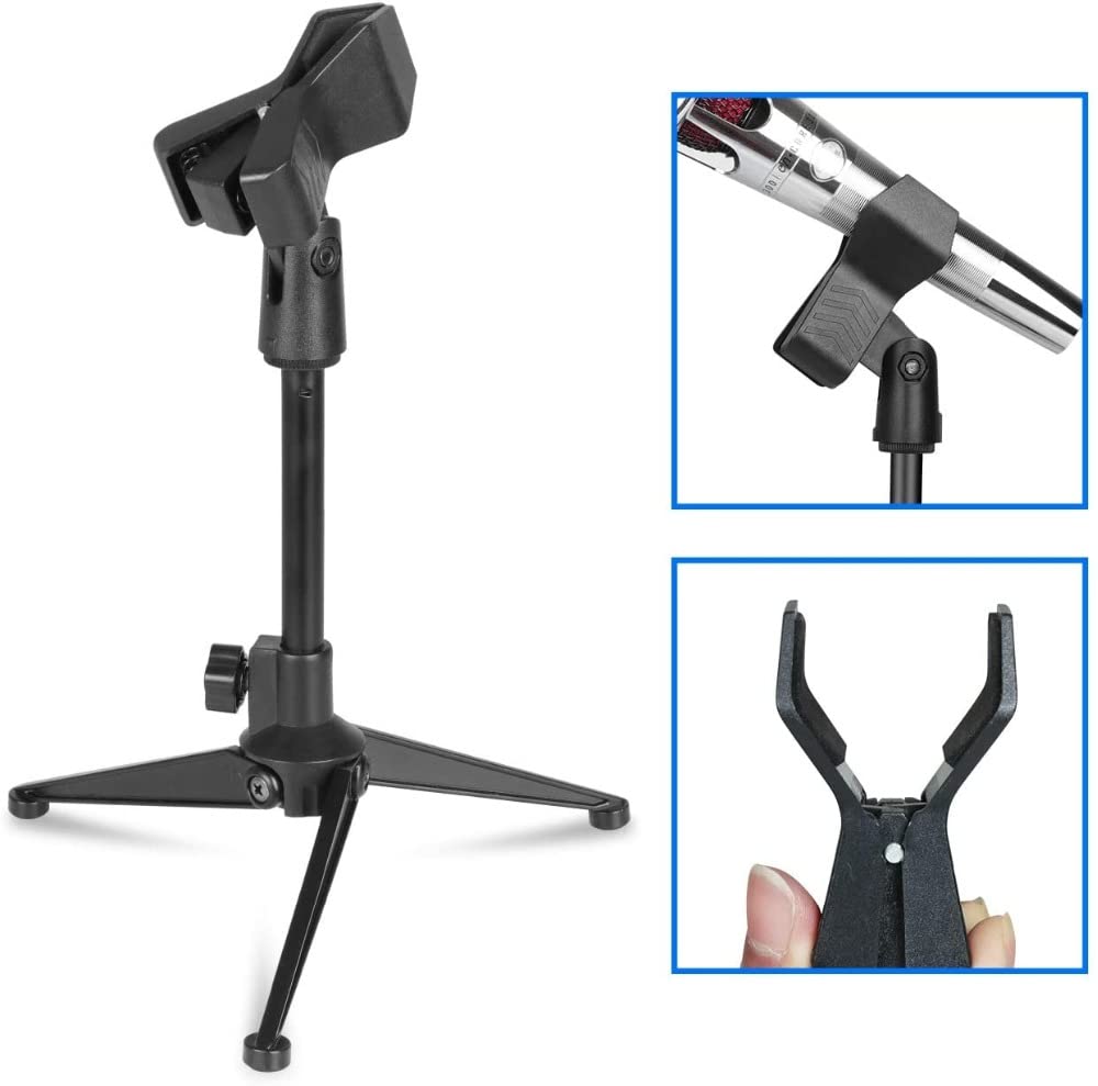 Depusheng Supporto per microfono da scrivania pieghevole ad angolo regolabile da tavolo pieghevole supporto microfono supporto di supporto in plastica nera (2 pezzi)