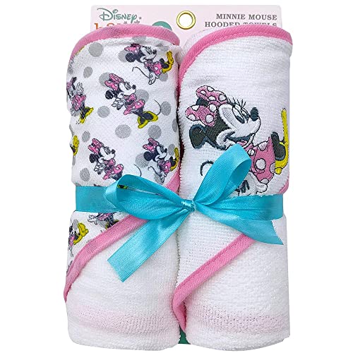 Image of Cudlie Disney Baby Girl 2 Pack Hooded Rolled Minne Mouse Hooded Towels On Header Card