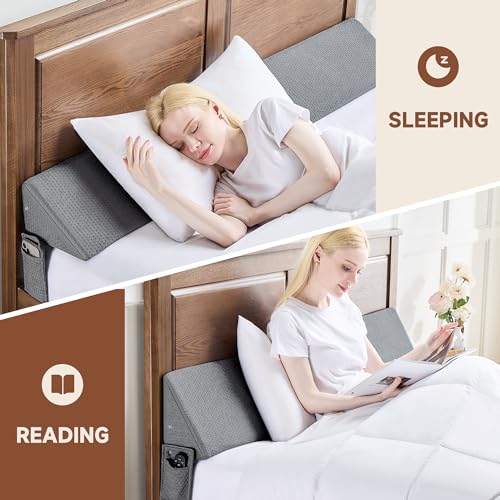 Image of IFNOW Queen Size(60 inchx6 inchx10 inch) Bed Wedge Pillow for Headboard, Mattress Gap Filler(0-8 inch), Bed Wedge for Gap Between Your Headboard and Mattress Dark Grey (Pack of 2)