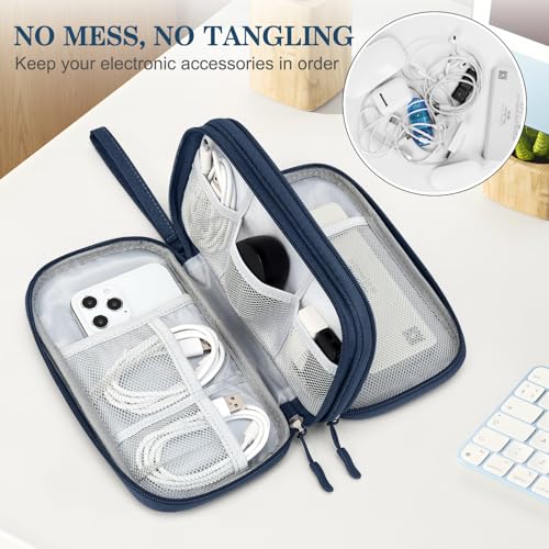 Image of FYY Electronic Organizer, Travel Cable Organizer Bag Pouch Electronic Accessories Carry Case Portable Waterproof Double Layers Storage Bag for Cable, Cord, Charger, Phone, Earphone, Medium Size, Navy