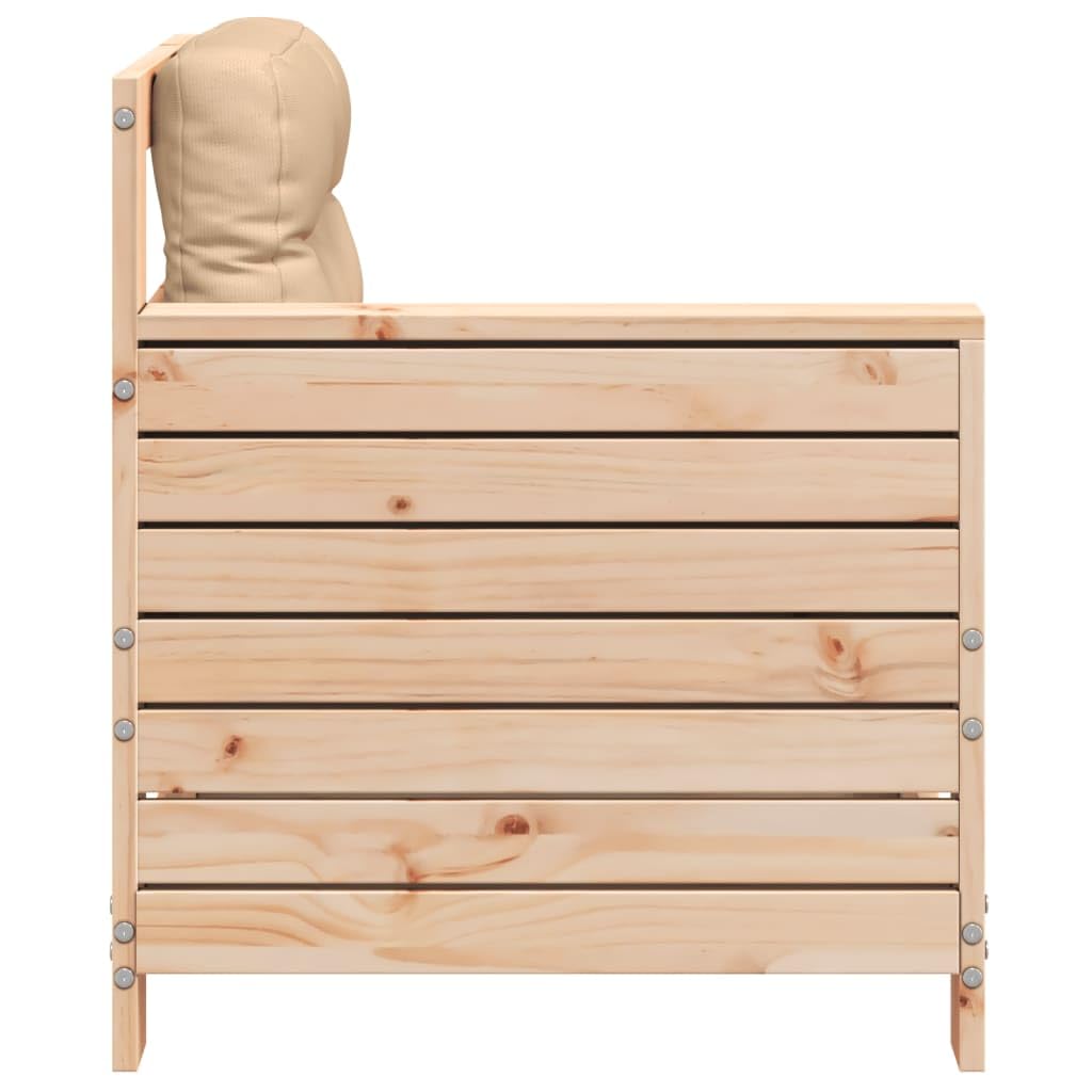 Hothingwell Modułowa sofa ogrodowa z litego drewna sosnowego z podłokietnikiem i poduszką, wygodna na patio i taras, ochrona przed wodą, obciążenie do 110 kg na siedzenie.