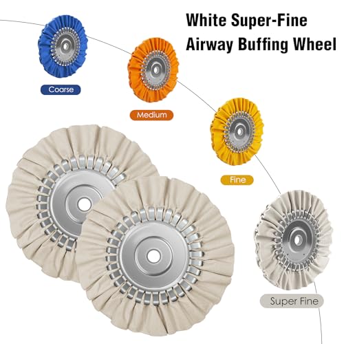 Image of 2PCS 8 inch Airway Buffing Wheel with 5 /8 inch Arbor Flange-Free Hub,White Buffing Wheels for Angle Grinder, Mirror-Like Finishing Polishing Wheel for Aluminum Wheels Stainless Steel Chrome