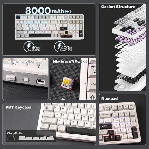 Image of EPOMAKER x Aula F99 Wireless Mechanical Keyboard Gasket with Hot-Swap Padding Bluetooth 8000mAh NKRO RGB for Gaming /Win /Mac (F99 Grey, Nimbus Switch)