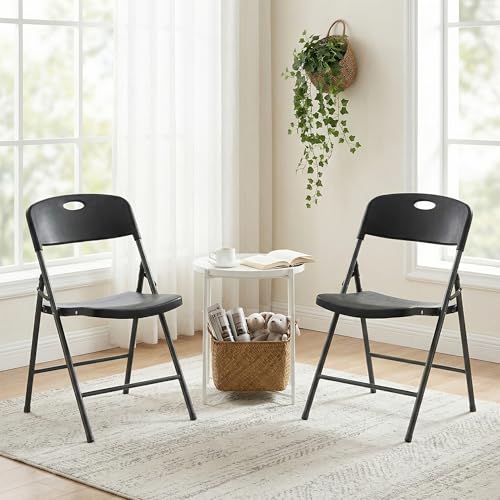 Image of DUMOS 8 Pack Black Folding Chairs, Plastic Portable Stackable Dining Chairs with Metal Frame, for Indoor Outdoor, for Home and Office, Conference, Party, Event, Wedding, Birthday, Black